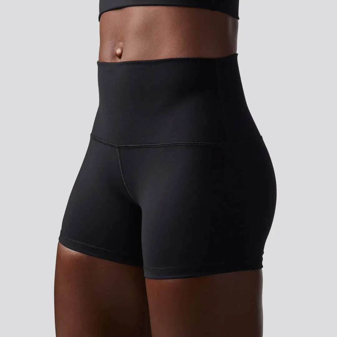 Woman Shorts Renewed Vigor Booty Shorts (Black / White Logo) 